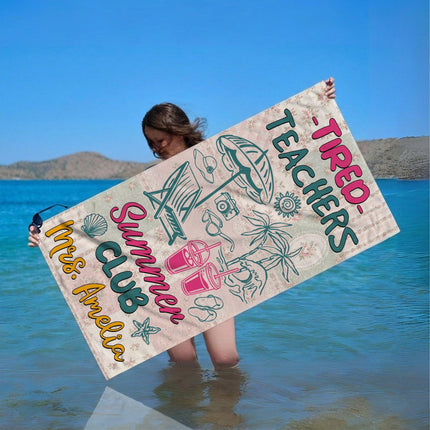 Personalized Tired Teachers Summer Club Floral Patchwork Teacher Beach Towel