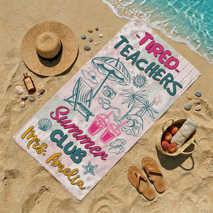 Personalized Tired Teachers Summer Club Floral Patchwork Teacher Beach Towel