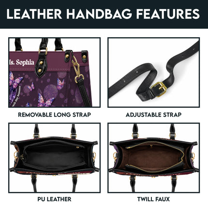Personalized Teacher Leather Handbag Purple Gemstone Heart
