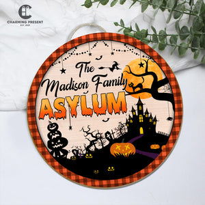 Personalized Halloween Family Asylum Door Sign - Family Name Initial Wooden Door Sign