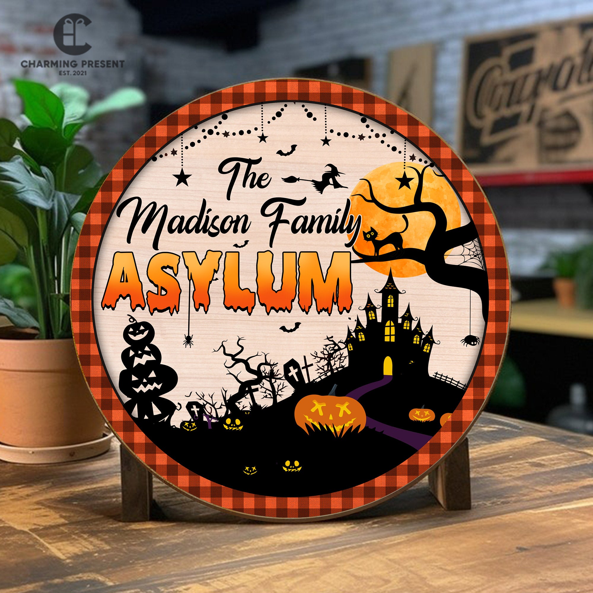 Personalized Halloween Family Asylum Door Sign - Family Name Initial Wooden Door Sign