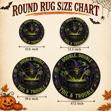Halloween Round Rug Witch Cauldron Toil and Trouble Doormat