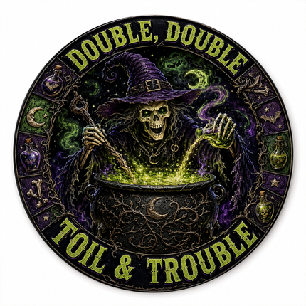 Halloween Round Rug Witch Cauldron Toil and Trouble Doormat