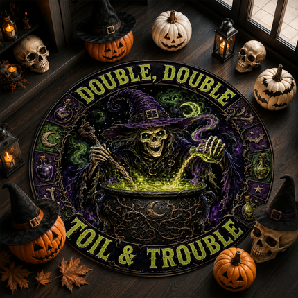 Halloween Round Rug Witch Cauldron Toil and Trouble Doormat