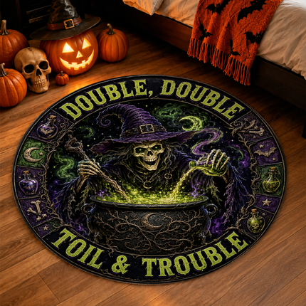 Halloween Round Rug Witch Cauldron Toil and Trouble Doormat
