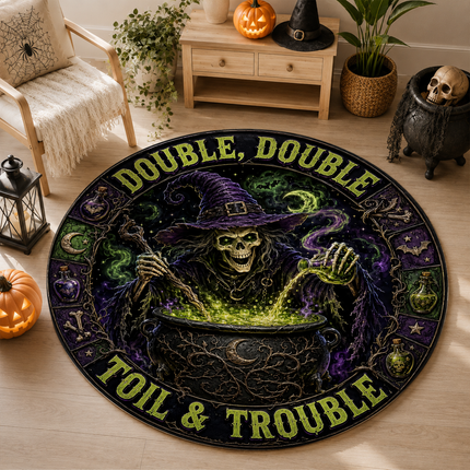 Halloween Round Rug Witch Cauldron Toil and Trouble Doormat