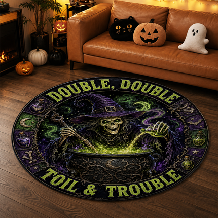 Halloween Round Rug Witch Cauldron Toil and Trouble Doormat