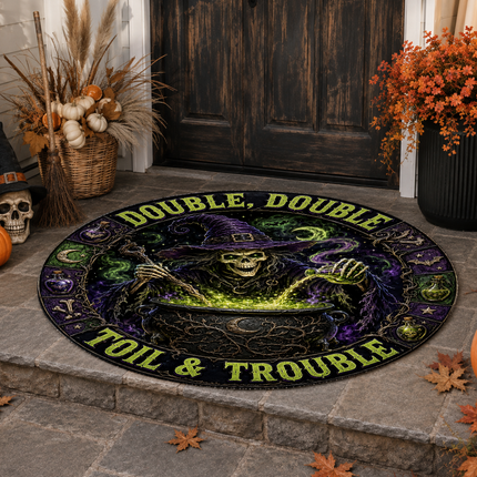 Halloween Round Rug Witch Cauldron Toil and Trouble Doormat