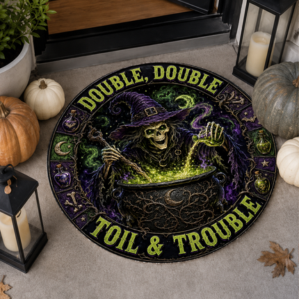 Halloween Round Rug Witch Cauldron Toil and Trouble Doormat
