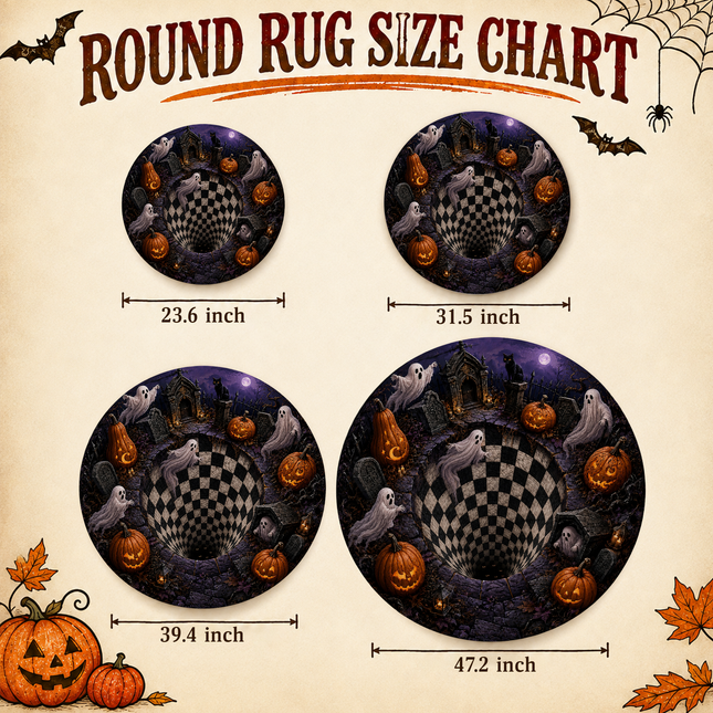 Halloween Round Rug Ghost Graveyard Checkerboard Pit Doormat