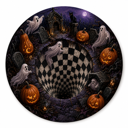 Halloween Round Rug Ghost Graveyard Checkerboard Pit Doormat