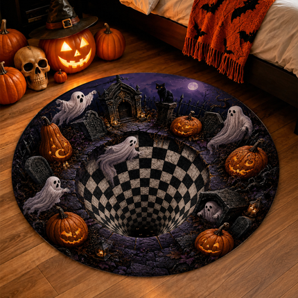 Halloween Round Rug Ghost Graveyard Checkerboard Pit Doormat