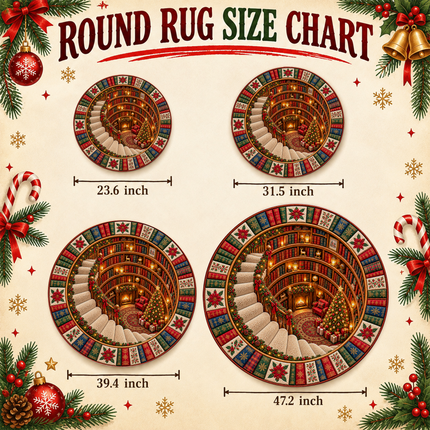 Christmas Round Doormat with Cozy Library Scene