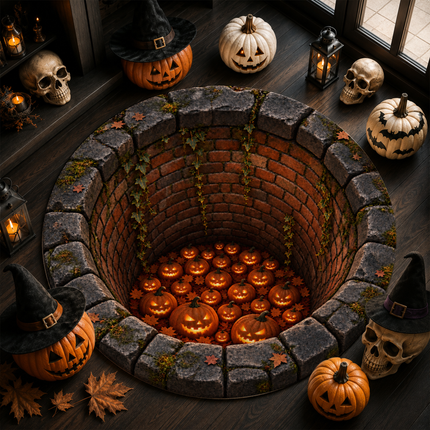Halloween Round Rug Jack O Lantern Pumpkin Well Doormat
