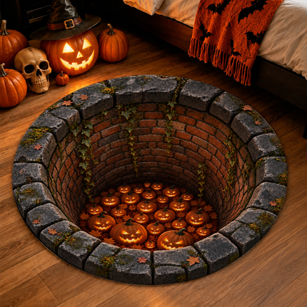 Halloween Round Rug Jack O Lantern Pumpkin Well Doormat