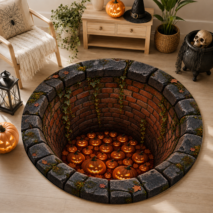 Halloween Round Rug Jack O Lantern Pumpkin Well Doormat