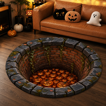 Halloween Round Rug Jack O Lantern Pumpkin Well Doormat