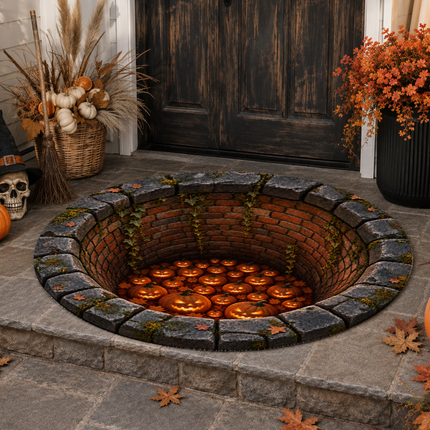 Halloween Round Rug Jack O Lantern Pumpkin Well Doormat