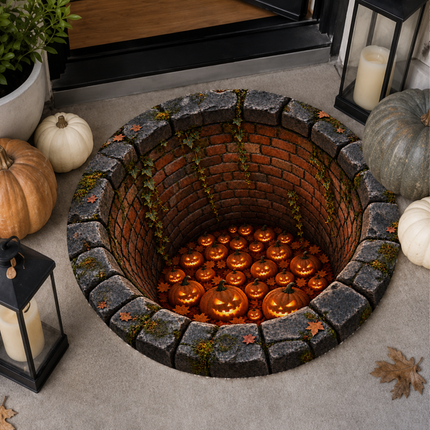 Halloween Round Rug Jack O Lantern Pumpkin Well Doormat