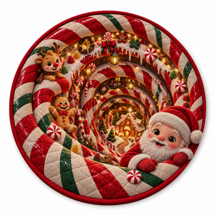 Christmas Round Doormat with Santa Candy Village