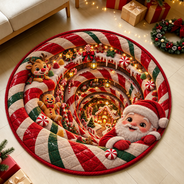Christmas Round Doormat with Santa Candy Village