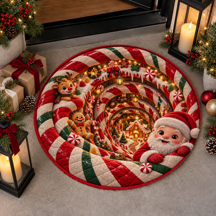 Christmas Round Doormat with Santa Candy Village