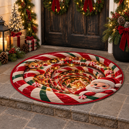Christmas Round Doormat with Santa Candy Village