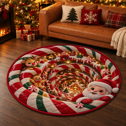 Christmas Round Doormat with Santa Candy Village