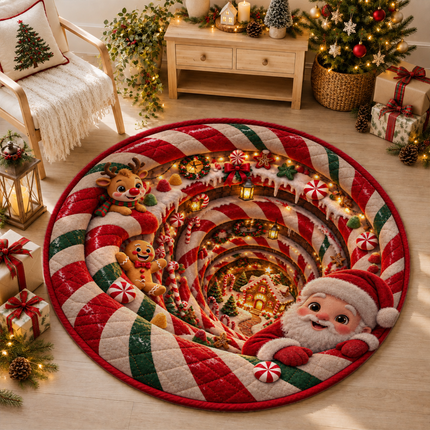 Christmas Round Doormat with Santa Candy Village