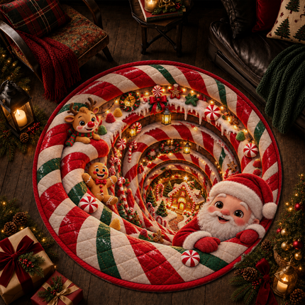 Christmas Round Doormat with Santa Candy Village