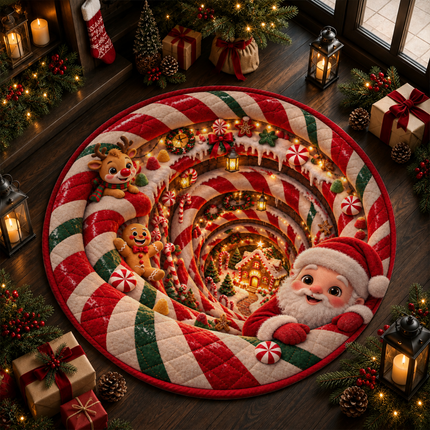 Christmas Round Doormat with Santa Candy Village