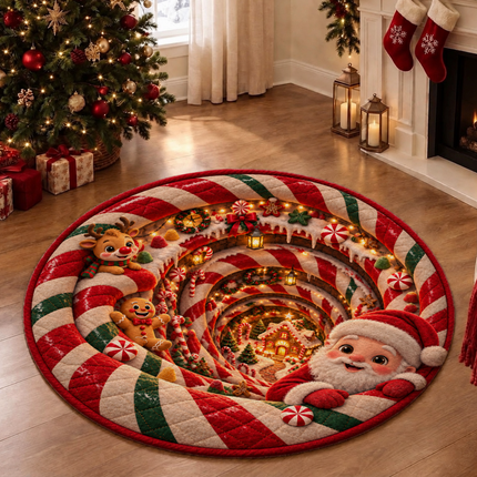 Christmas Round Doormat with Santa Candy Village