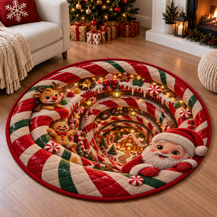 Christmas Round Doormat with Santa Candy Village