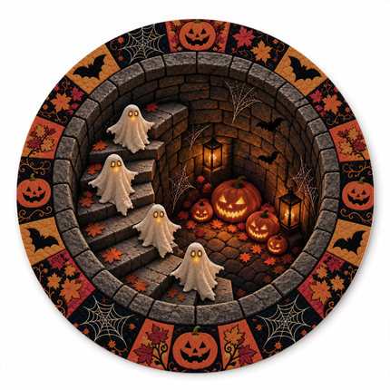 Halloween Round Rug Ghost Pumpkin Staircase Doormat