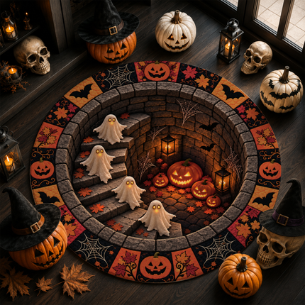 Halloween Round Rug Ghost Pumpkin Staircase Doormat