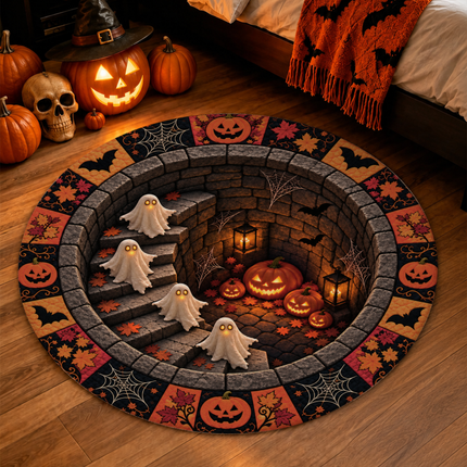 Halloween Round Rug Ghost Pumpkin Staircase Doormat