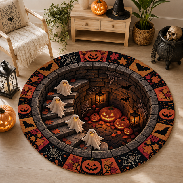 Halloween Round Rug Ghost Pumpkin Staircase Doormat