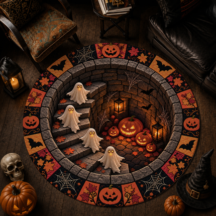 Halloween Round Rug Ghost Pumpkin Staircase Doormat