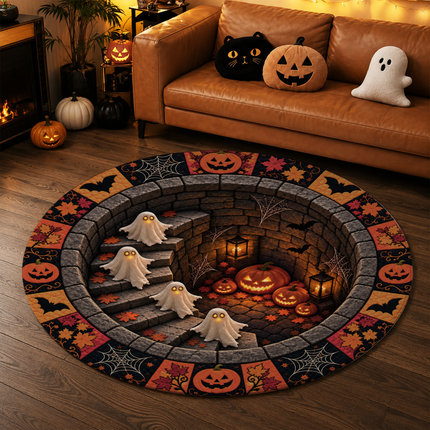Halloween Round Rug Ghost Pumpkin Staircase Doormat