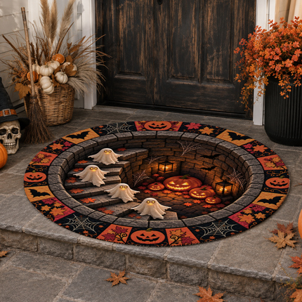 Halloween Round Rug Ghost Pumpkin Staircase Doormat