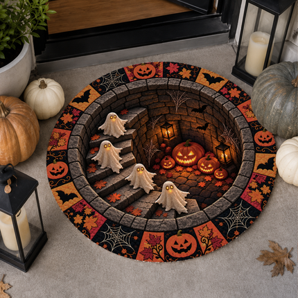 Halloween Round Rug Ghost Pumpkin Staircase Doormat