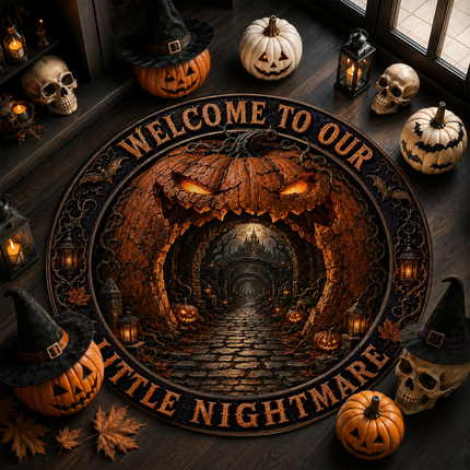 Halloween Round Rug Welcome To Our Little Nightmare Doormat