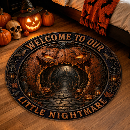 Halloween Round Rug Welcome To Our Little Nightmare Doormat