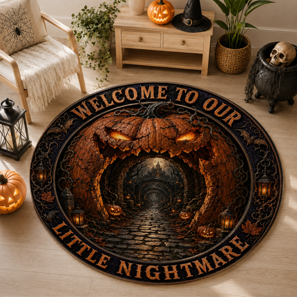 Halloween Round Rug Welcome To Our Little Nightmare Doormat