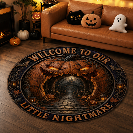 Halloween Round Rug Welcome To Our Little Nightmare Doormat
