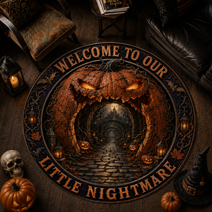 Halloween Round Rug Welcome To Our Little Nightmare Doormat