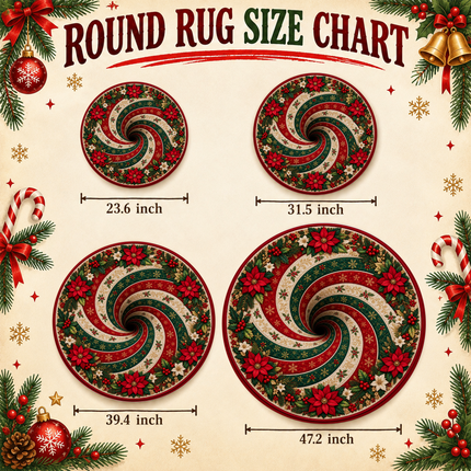 Christmas Round Doormat with Poinsettia Swirl Rug