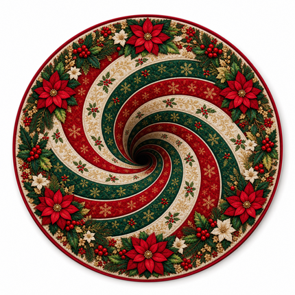 Christmas Round Doormat with Poinsettia Swirl Rug