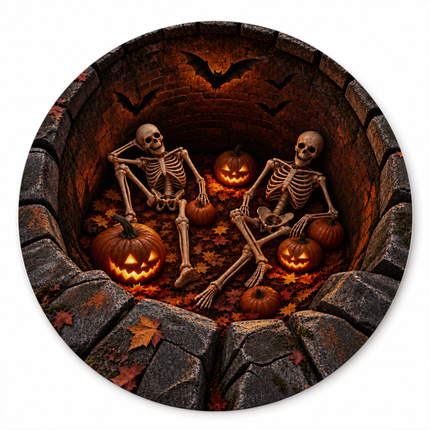 Halloween Round Rug Skeleton Pumpkin Haunted Pit Doormat