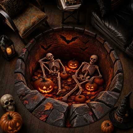 Halloween Round Rug Skeleton Pumpkin Haunted Pit Doormat